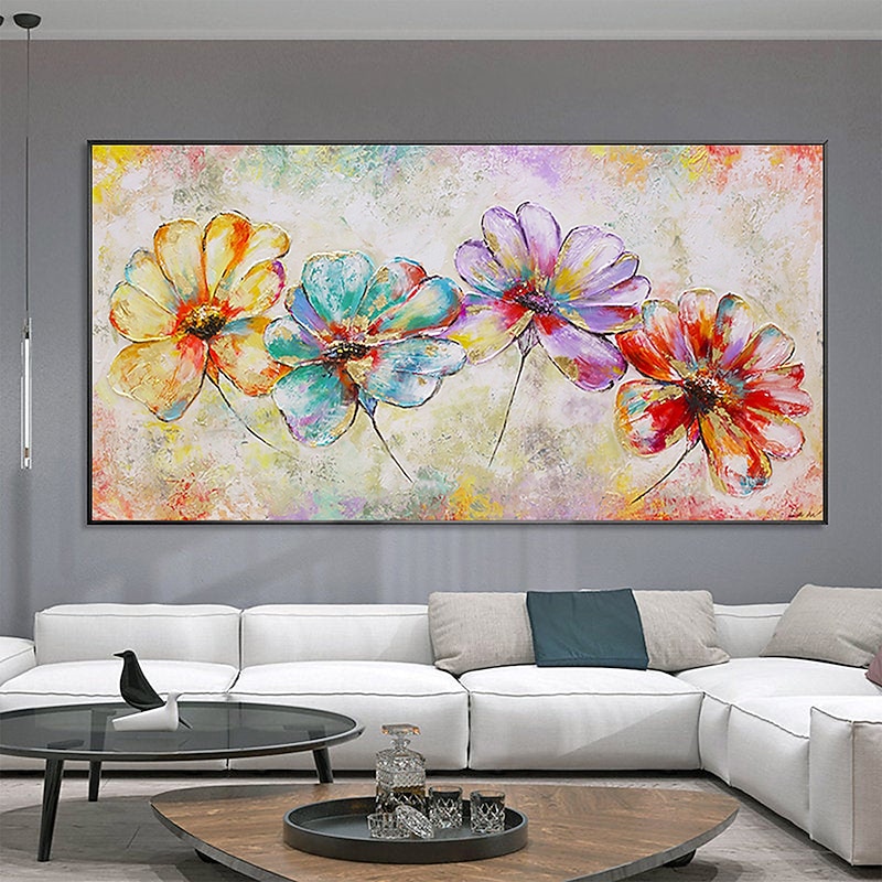 Handmade Hand Painted Wall Art Abstract Colorful Flower Texture Oil Painting Large Modern Floral Landscape Acrylic Painting Living Room Wall Art Home Decor Rolled Canvas No Frame Unstretched4
