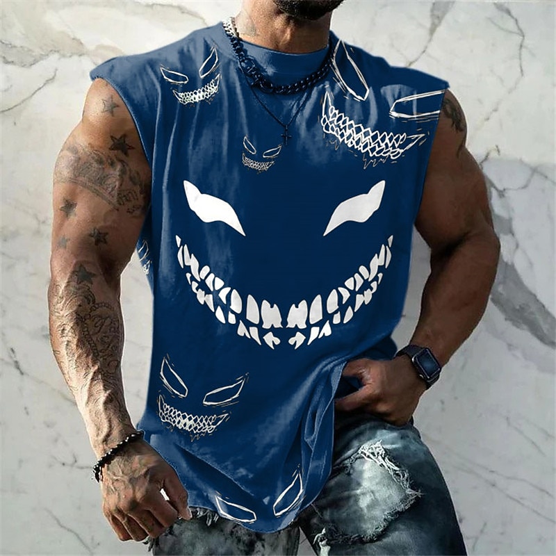 Men's Graphic Gothic Horror Funny Vest Top Sleeveless T Shirt for Men Cap Sleeve T shirt 3D Print Crew Neck Shirt Fashion Designer Muscle Daily Sports Gym Black White Red Spring & Summer Clothing4