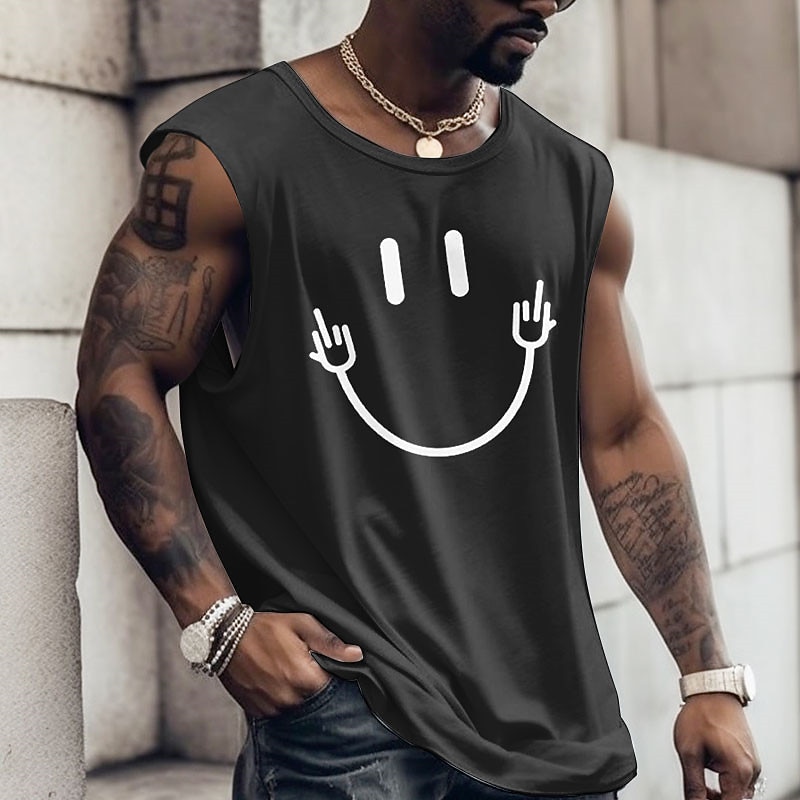 Men's Graphic Smile Face Vest Top Sleeveless T Shirt for Men Cap Sleeve T shirt 3D Print Crew Neck Shirt Fashion Designer Muscle Daily Sports Gym Black White Navy Blue Spring & Summer Clothing Apparel3