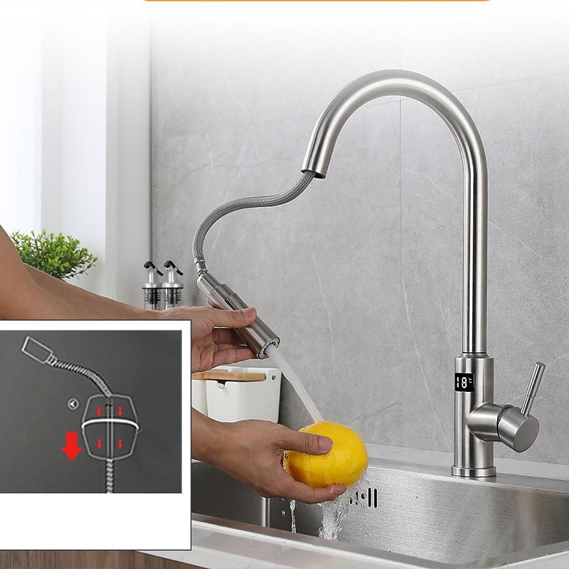 Touchless Sensor Kitchen Faucet Sink Mixer Tap Touch on with Pull Out 2 Mode Sprayer, Digital Display 360 Swivel Single Handle Taps Stainless Steel Deck Mounted, Water Vessel Taps4