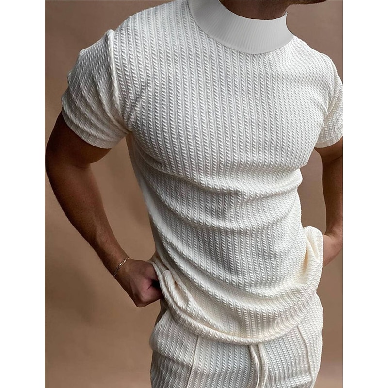 Men's T Shirt Tee Top Short Sleeves Crew Neck Summer Plain Pit Strip Fashion Designer Basic Vacation Street Going out Black White Top Tee for Men2