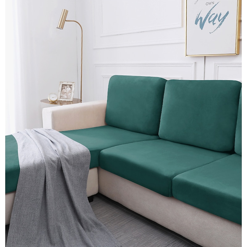 1 Piece Velvet Stretch Couch Cushion Cover Burgundy Plush Cushion Slipcover for Chair Cushion Furniture Protector Seat Cushion Sofa Cover with Elastic Bottom Washable