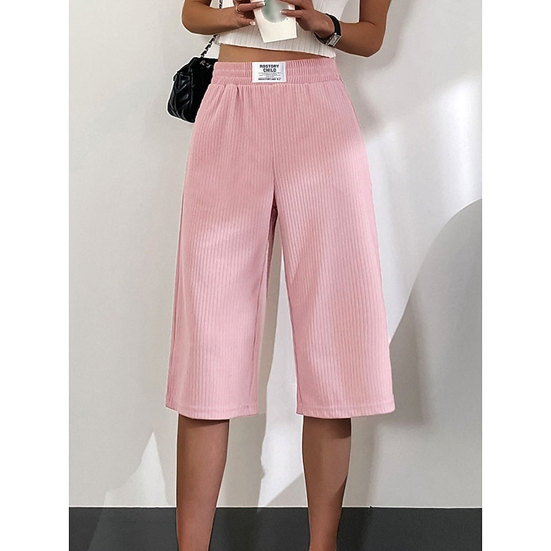 Women's Wide Leg Chinos Baggy Calf-Length Pocket Baggy Pink Fall Winter Micro-elastic High Waist Casual Comfort Vacation Casual Daily Black White M L Summer Spring