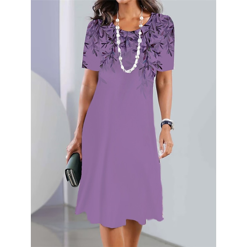 Women's Mini Dress T Shirt Dress Tee Dress Sundress Summer Dress Print Dress Fashion Streetwear Modern Outdoor Daily Going out Regular Fit Ombre Leaf Short Sleeve Crew Neck Blue Fuchsia Green Summer3