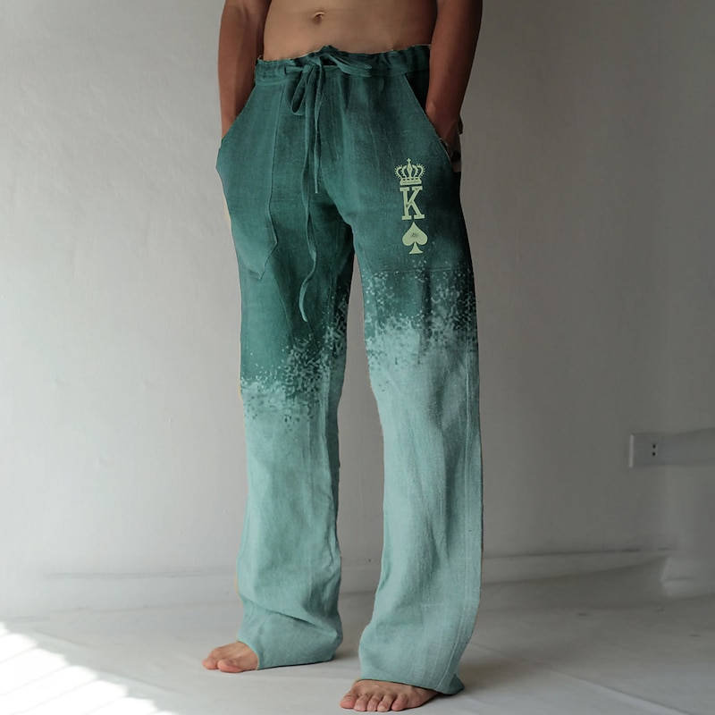 Men's Trousers Summer Pants Beach Pants Drawstring Elastic Waist 3D Print Gradient Graphic Prints Poker Comfort Casual Daily Holiday Streetwear Hawaiian Yellow Blue2