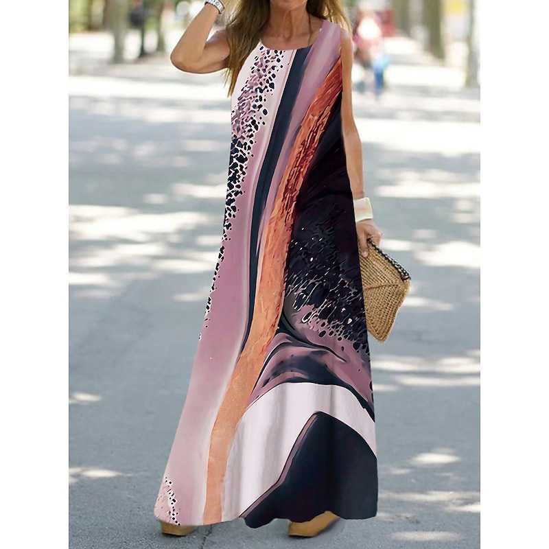 Women's Maxi Dress Sundress Shift Dress Tank Dress Fashion Streetwear Modern Outdoor Vacation Party Loose Fit Ombre Floral Marble Sleeveless Crew Neck Light Pink Pink Navy Blue Blue2