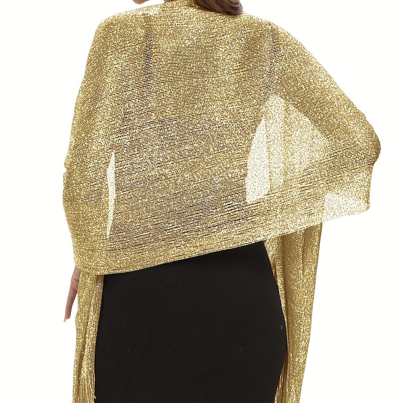 Glamorous Metallic Shawls with Tassel Wedding Guest Wraps and Round Buckle - Perfect for Evening Parties & Weddings dress to impress4