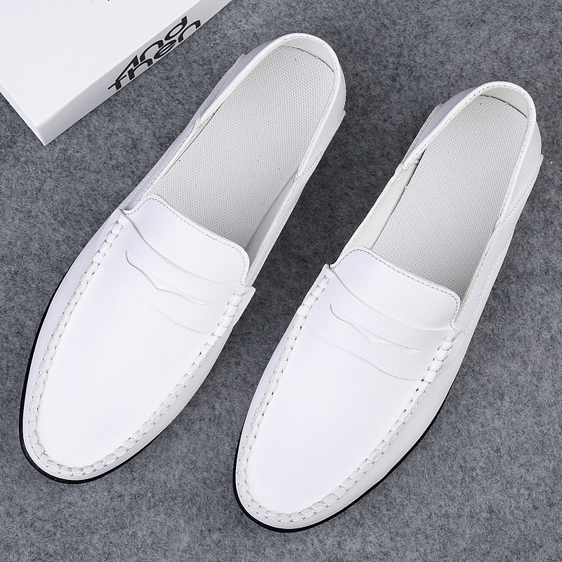 Men's White Faux Leather Loafers – Casual Slip-On Driving Shoes for Business & Summer Wear4