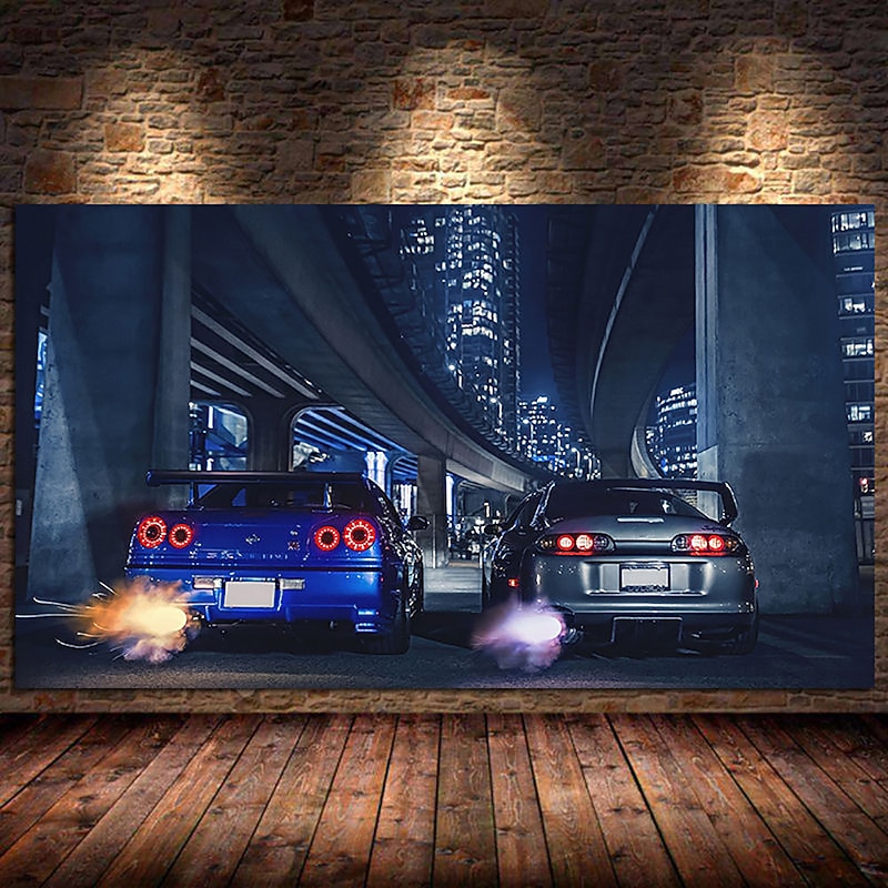 Car Wall Art Picture GTR R34 VS Supra Vehicle Modern Canvas Painting Poster and Print for Living Room Bedroom Home Decor