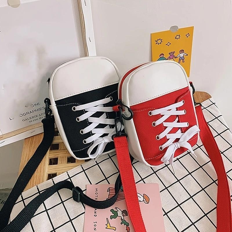 Women's Sneaker-Inspired Crossbody Bag – Casual Canvas Shoulder Purse with Lace-Up Design for Teens and Street Style Outfits2