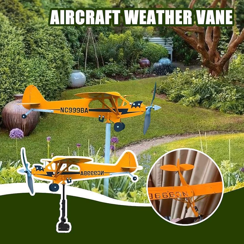 Cub Airplane Weather Vane, 2023 New Aircraft Wind Spinner Metal Weather Vane Windmill, Upgrade Weather Vane For Barn Yard Garden Terrace Lawn