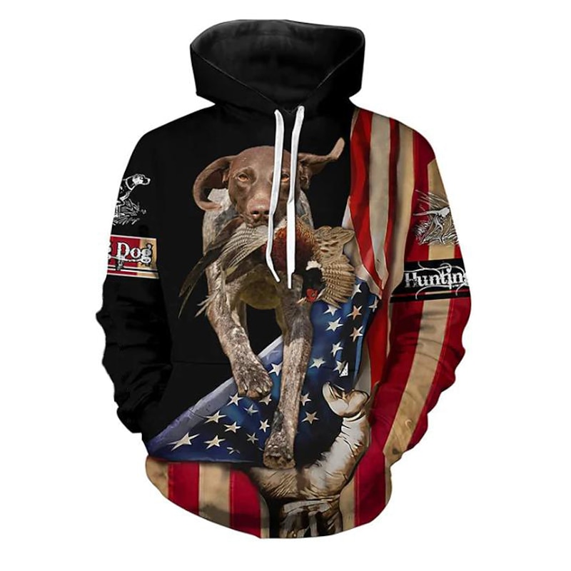 Men's Dog Graphic Prints National Flag Hoodie Hoodies Sweatshirt Streetwear Designer Long Sleeve Hooded Daily Sports Black And White Black Print Spring &  Fall Designer2