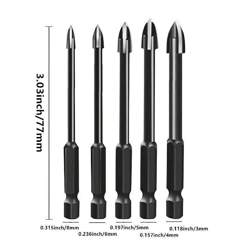 5pcs Efficient Universal Drilling Tools, Multifunctional Triangle Cross Alloy Drill Bit Set, Cemented Carbide Anti-Rust Attachments For Power Tools, Cross Spear Head Drill Bits3