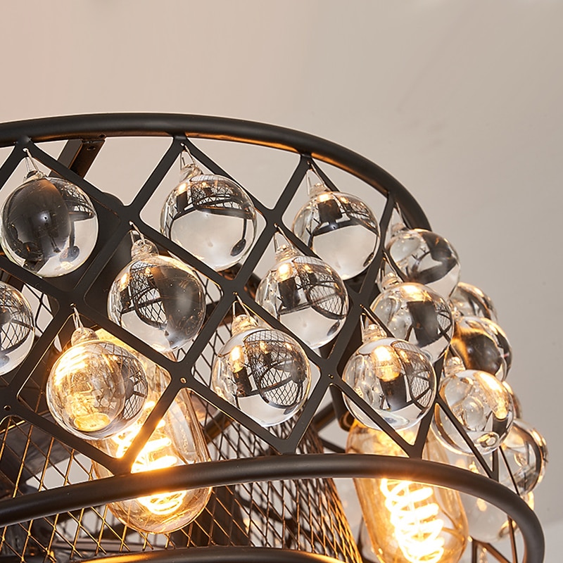 Ceiling Fan with Lights Crystal Black 21" Warm White LED 6 Speeds Timing Reversible Blades with Remote Control, Household Fan Chandelier, indoor Low Profile Flush Mount Ceiling Fan 110-120V2