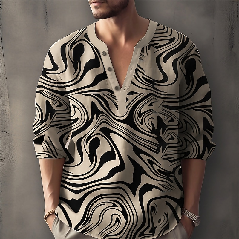 Men's Optical Illusion Geometric Pattern Shirt Button Up Shirt Long Sleeve Fashion Streetwear Designer Outdoor Casual Daily Summer Spring Fall Stand Collar Print Blue Green Khaki Gray - Main Image