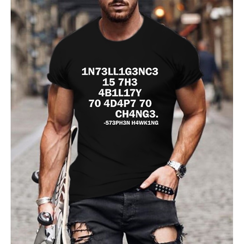 Men's Short Sleeve Graphic T-Shirt with Stephen Hawking 'Intelligence is the Ability to Adapt to Change' Quote