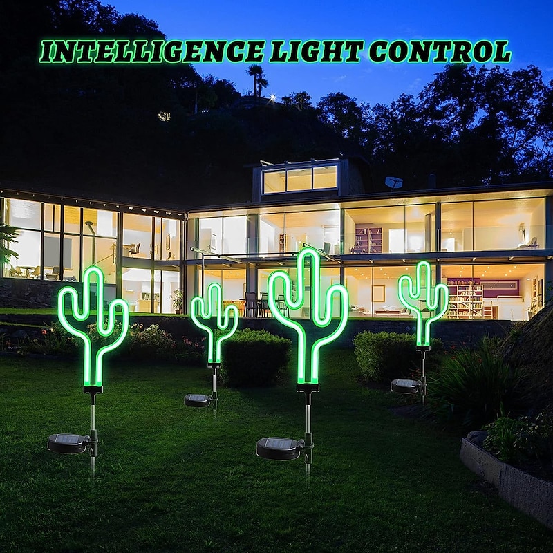 Solar Garden Lights Outdoor Lights Cactus/Flamingo Neon Lights Waterproof Outdoor Lights for Garden Patio Yard Pathway Decoration2