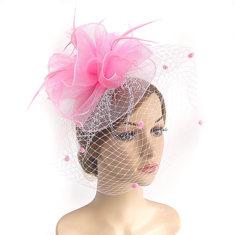 Fascinators Kentucky Derby Hat Headwear Organza Fedora Hat Holiday Cocktail Retro Elegant With Feather Pure Color Headpiece Headwear4