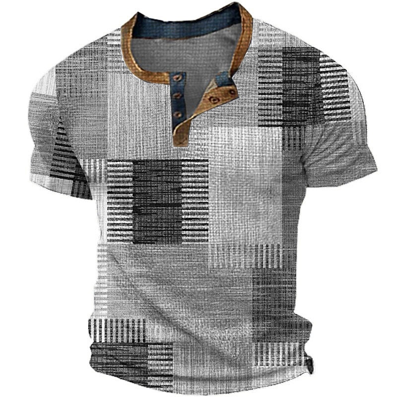 Men's Graphic Plaid / Check Waffle Henley Shirt Short Sleeve 3D Print Fashion Designer Basic Outdoor Daily Summer Yellow Blue Green Gray Henley Henley T-Shirt4