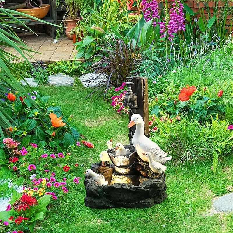 Duck Family Patio Statue, Cute Resin-Duck Animal Sculpture, Animal Garden Statue Decoration, Patio Yard Lawn Ornaments, Creative Resin Outdoor Sculpture, Gifts for Family and Friends3