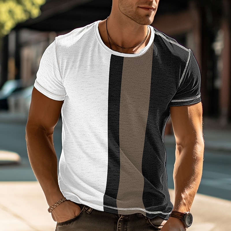 Men's T Shirt Tee Top Short Sleeves Crew Neck Summer Color Block Fashion Designer Basic Vacation Street Going out Black Navy Blue Red Top Tee for Men