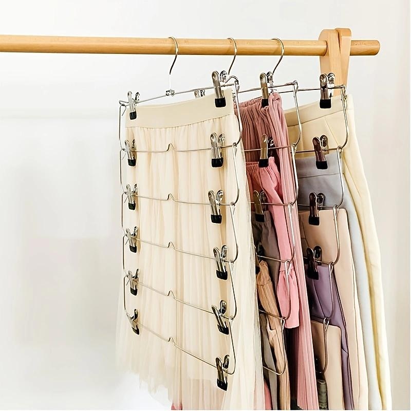 Space Saving Metal Multi-Layer Pants Trousers Skirt Hanger Foldable Closet Hanger With Non-Slip Clips3