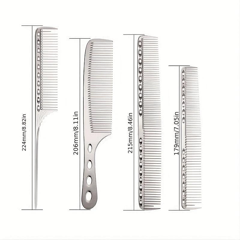 4pcs Professional Stainless Steel Comb Space Aluminum Comb For All Hair Types Hair Styling Comb Fine Cutting Comb Rat Tail Comb Detangling Comb4