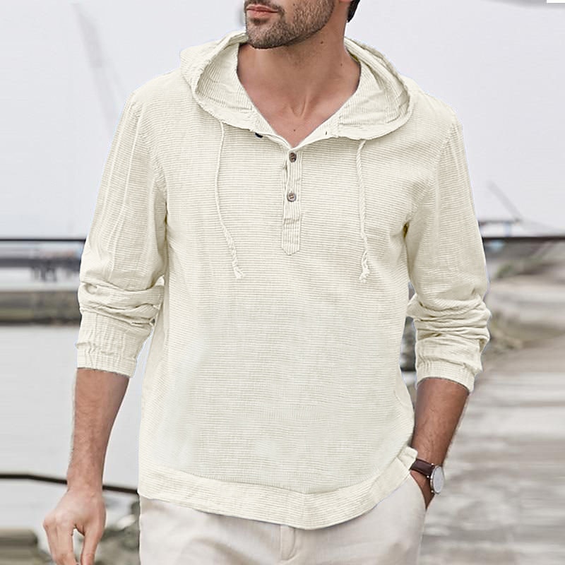 Men's Shirt Cotton Linen Shirt Summer Shirt Casual Shirt Beach Shirt Plain Casual Daily Black White Light Green Blue Long Sleeve Hooded Spring & Summer Clothing Apparel3