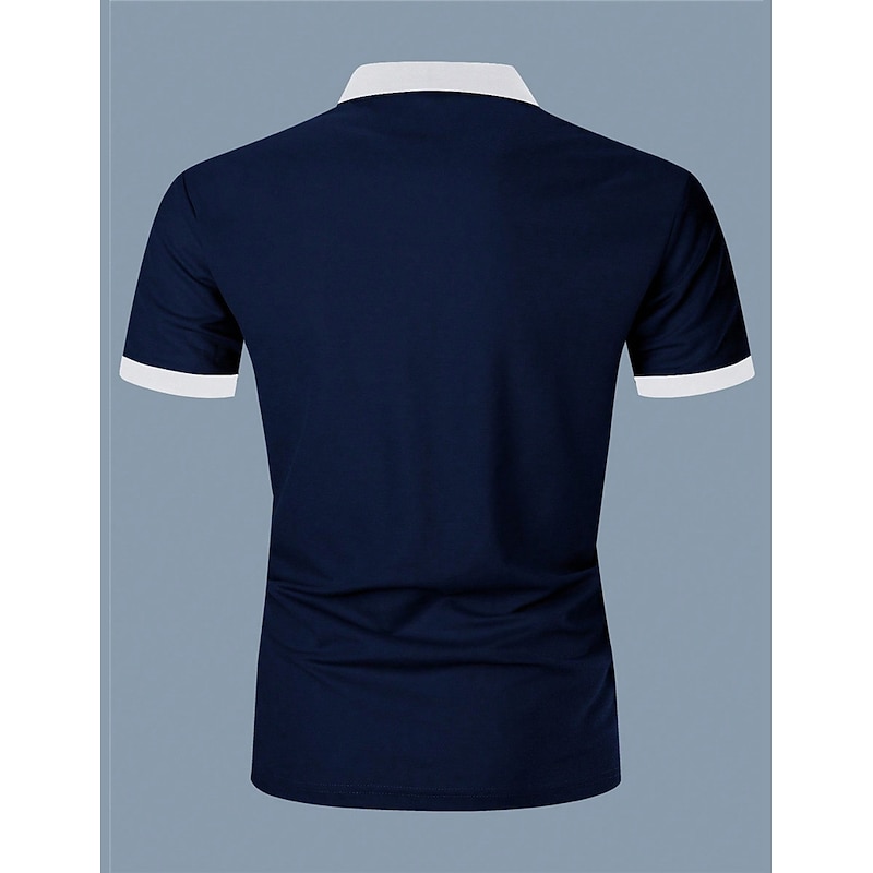 Men's Zip Polo Polo Shirt Outdoor Casual Lapel Quarter Zip Short Sleeve Fashion Basic Color Block Quarter Zip Summer Regular Fit Black White Navy Blue Brown Zip Polo4