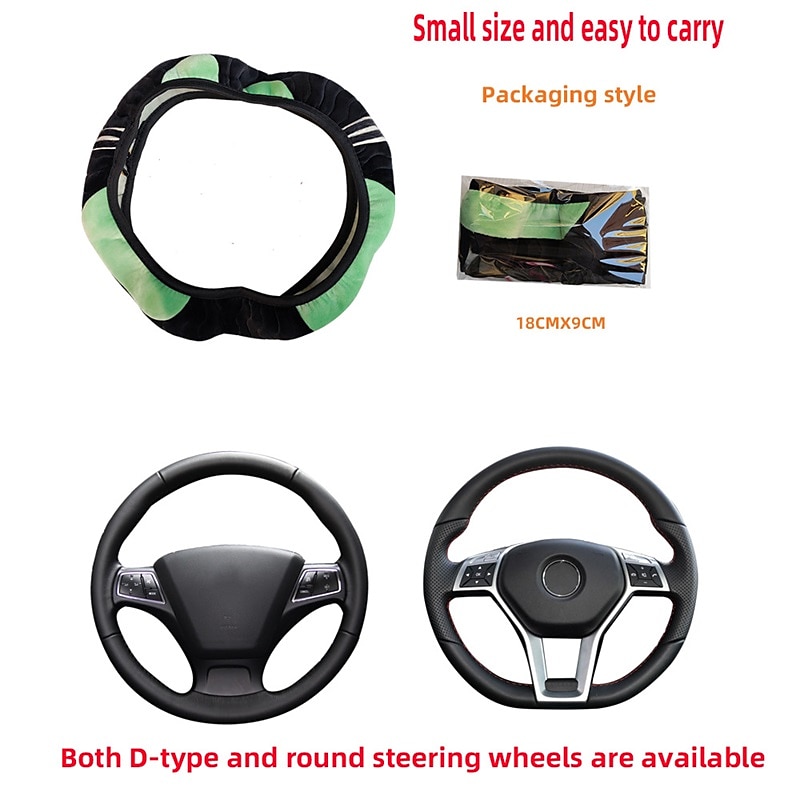 Plush Anti-Slip Car Steering Wheel Cover - Universal 15 Inch Protector for Comfortable Driving - Little Monster Design Accessory4