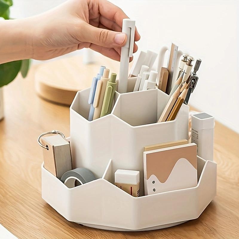 Large Capacity Pen Holder, Multi Compartment Pen Holder, Plastic Makeup Brush Organizer For Desk, Desktop Cosmetic Storage Box, Desktop Organizer, Home Office Art Supply Storage Organizer2