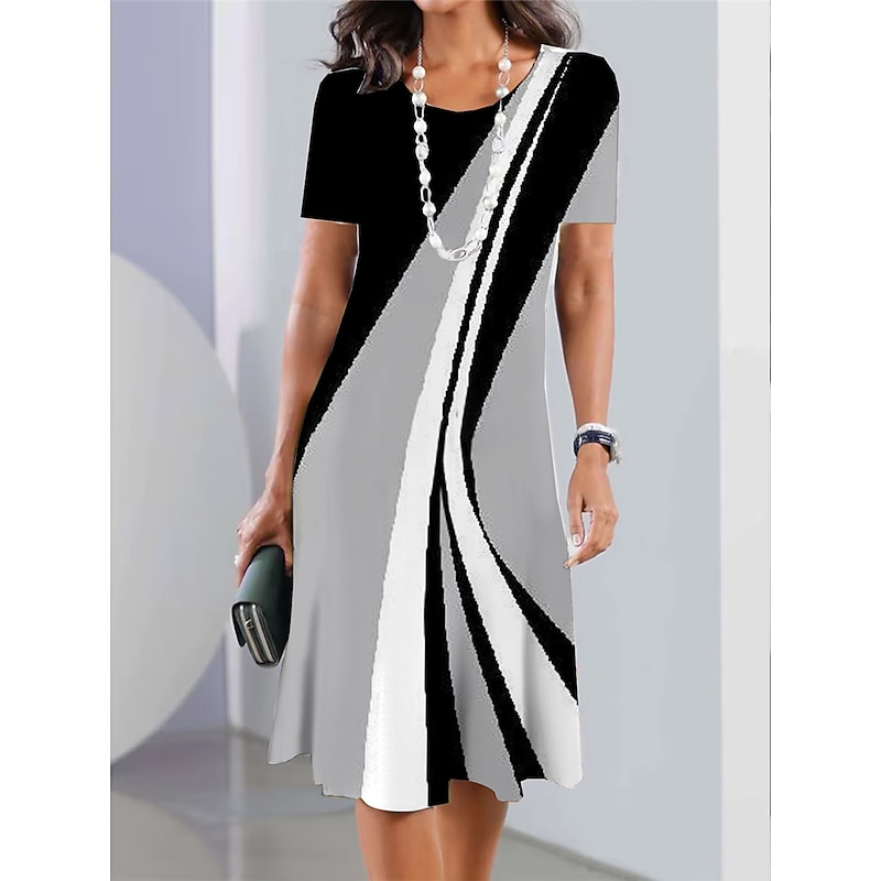 Women's Mini Dress T Shirt Dress Tee Dress Sundress Summer Dress Print Dress Fashion Streetwear Modern Outdoor Daily Going out Regular Fit Geometric Color Block Short Sleeve Crew Neck Black Blue2