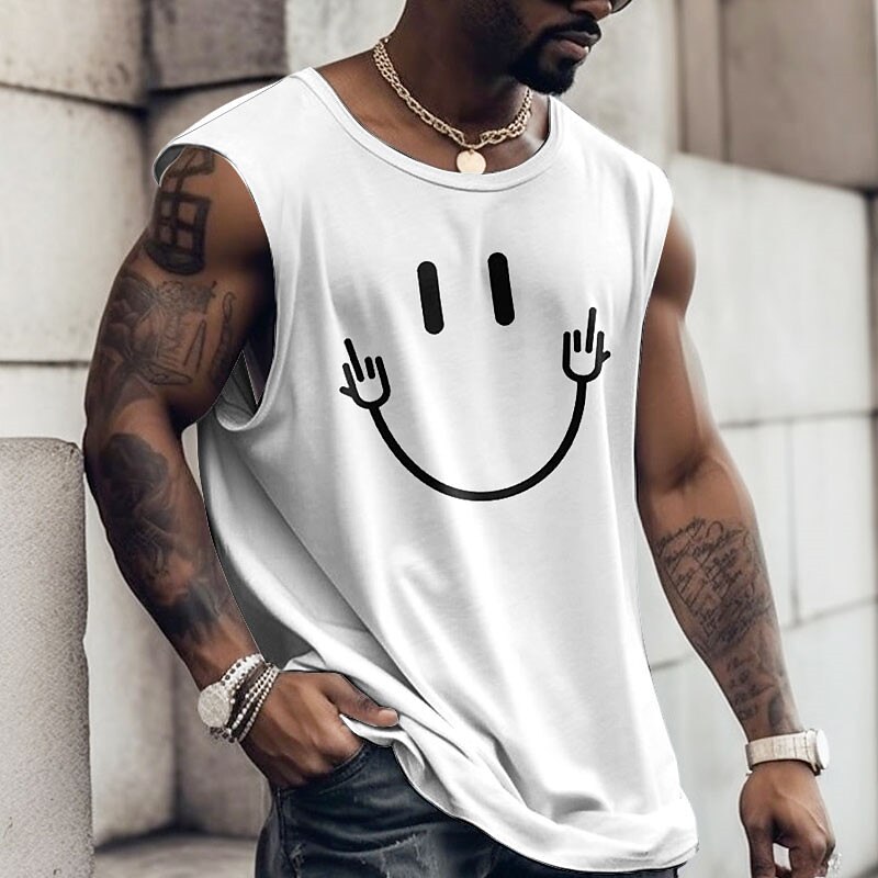 Men's Graphic Smile Face Vest Top Sleeveless T Shirt for Men Cap Sleeve T shirt 3D Print Crew Neck Shirt Fashion Designer Muscle Daily Sports Gym Black White Navy Blue Spring & Summer Clothing Apparel2