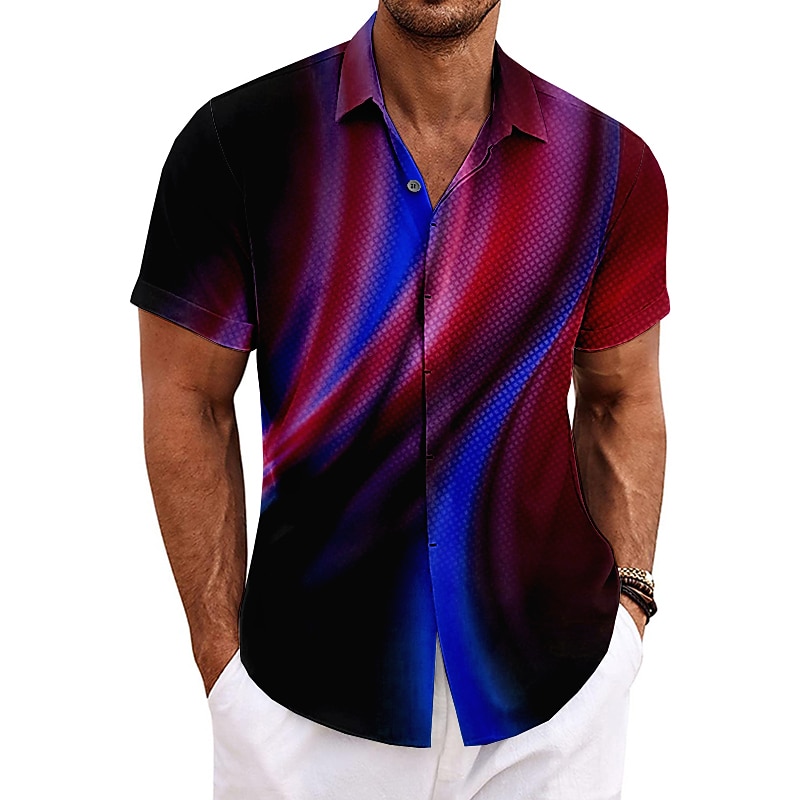 Men's Gradient Geometric Pattern Linear Shirt Button Up Shirt Short Sleeve Fashion Designer Casual Outdoor Casual Summer Spring Turndown Print Wine Blue Green Gray3