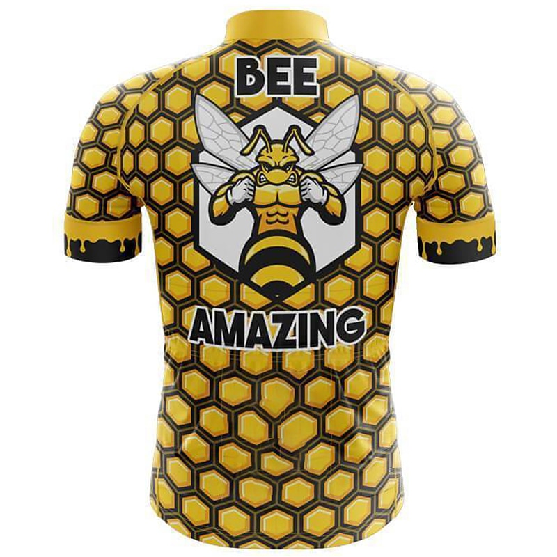 Men's Cycling Jersey Graphic Bee Funny Short Sleeve Bike Jersey Top with 3 Rear Pockets Mountain Bike MTB Road Bike Cycling Quick Dry Reflective Strips Back Pocket Moisture Wicking Sports Black3