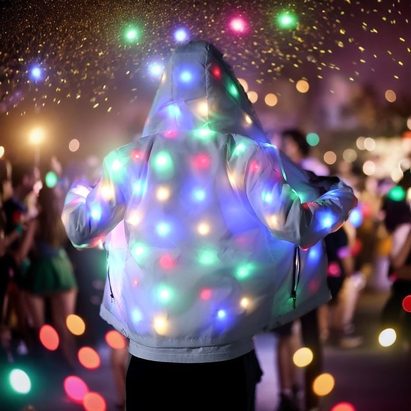 Glowing Jacket Womens Mens Hoodies Coat with LED Luminous for Party Bar DJ Stage Costume Dancing Clothing Washable Plus Size