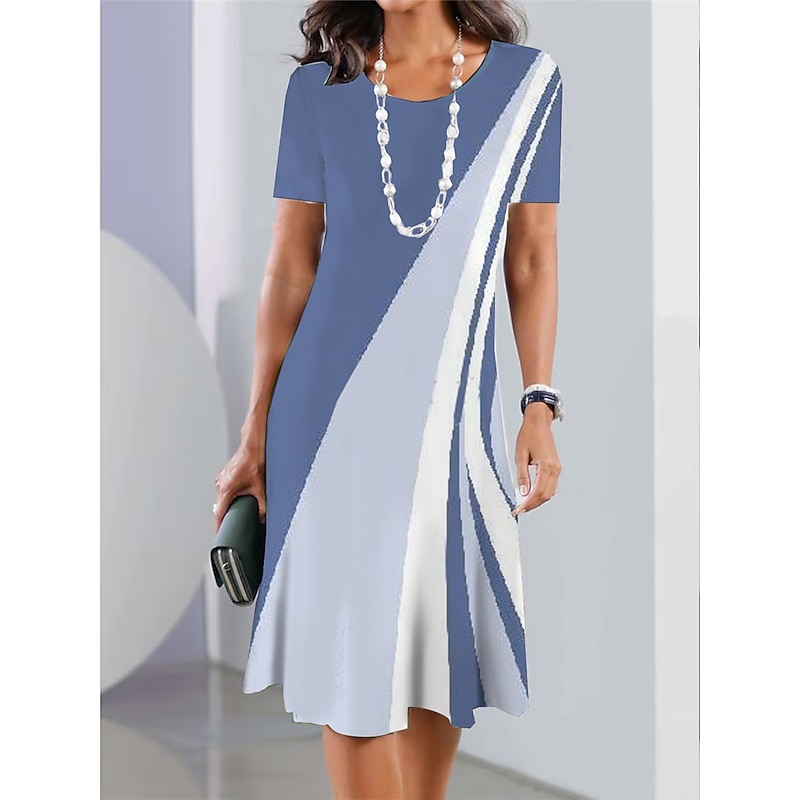 Women's Mini Dress T Shirt Dress Tee Dress Sundress Summer Dress Print Dress Fashion Streetwear Modern Outdoor Daily Going out Regular Fit Geometric Color Block Short Sleeve Crew Neck Black Blue