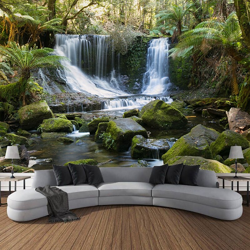 Forest Waterfall Landscape Hanging Tapestry Wall Art Large Tapestry Mural Decor Photograph Backdrop Blanket Curtain Home Bedroom Living Room Decoration4