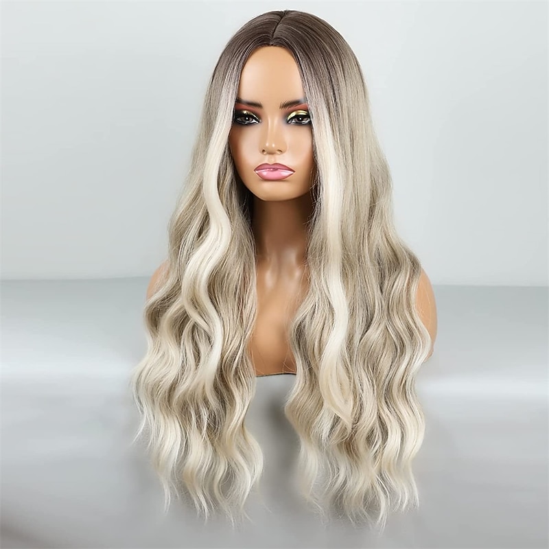 Barbiecore Movie Wigs Ombre Blonde Wig Long Wavy Wig For Women Middle Part Wavy Wigs Synthetic Heat Resistant Party Wigs2