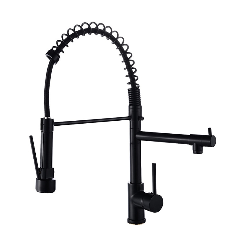 Kitchen Faucet Pull Out Sink Mixer Taps Dual Spout, High Arc Spring Vessel Brass Taps, Single Handle 360 Swivel Sprayer with Hot and Cold Water Hose4