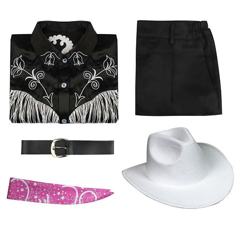 Cowboy Costume 5 PCS Shirt Pants Belt Cowboy Hat Scarf Doll Outfit Halloween Carnival Cosplay Costumes2