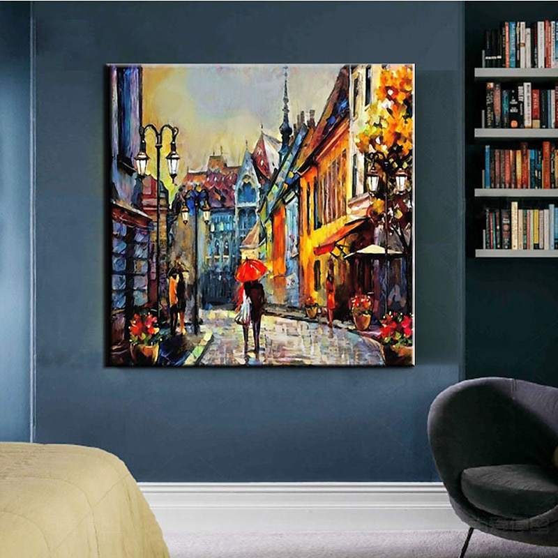 Handmade Hand Painted Oil Painting Wall Rainy Days Painting Original Rain Urban Art Umbrella Art Oil Paintings Abstract Artwork Decor Rolled Canvas No Frame Unstretched2
