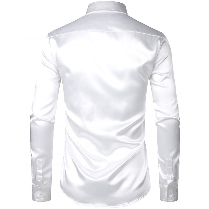 Men's Shirt Satin Shirt Casual Shirt Button Up Shirt Plain Wedding Vacation Black White Wine Blue Long Sleeve Lapel Spring & Summer Clothing Apparel4