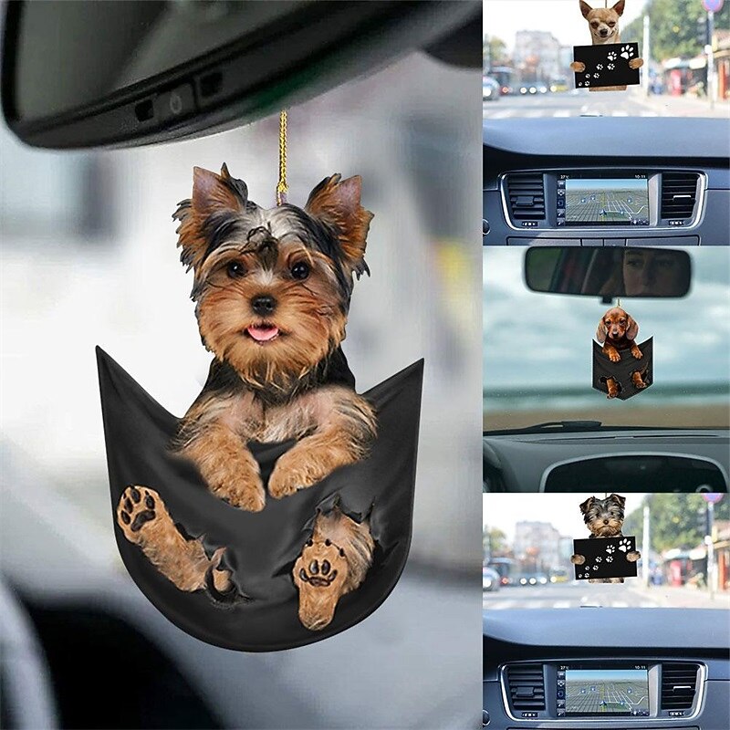 Colorful Hanging Puppy Car Rearview Mirror Ornament - Fun and Cute Accessory for Your Vehicle