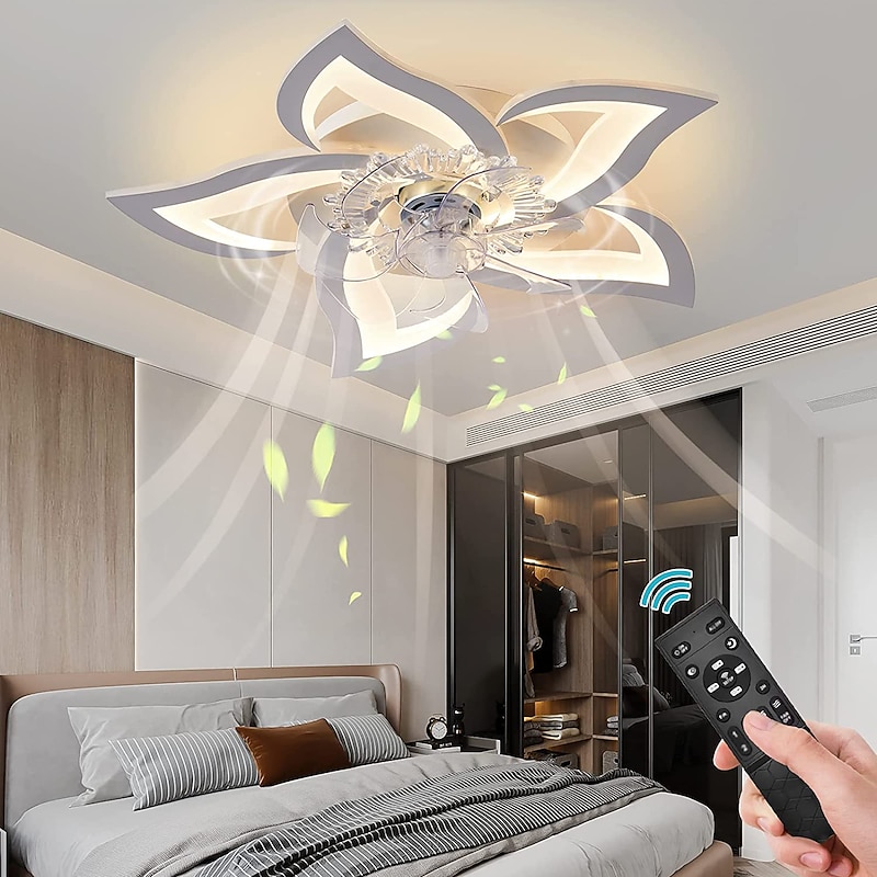 LED Ceiling Fans Dimmable with Remote Contral Flower Design 25.7" 5-Heads Flush Mount Ceiling Lamp Acrylic Lampshade Chandelier Bedroom Living Room2