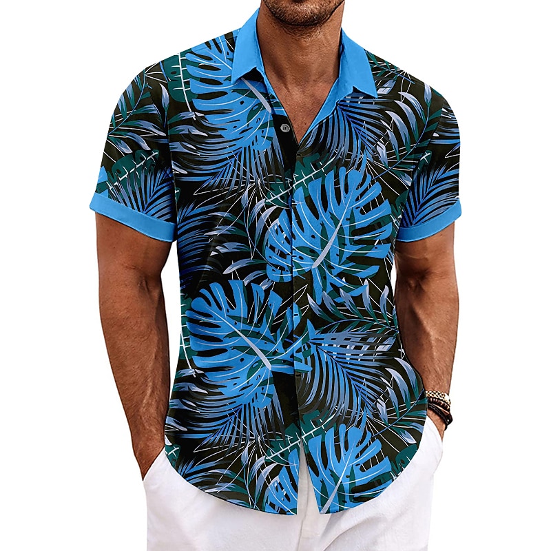 Men's Palm Leaf Tropical Plants Shirt Summer Hawaiian Shirt Aloha Shirt Short Sleeves Shirt Turndown Fashion Designer Casual Outdoor Street Casual Yellow Red Blue S M L3