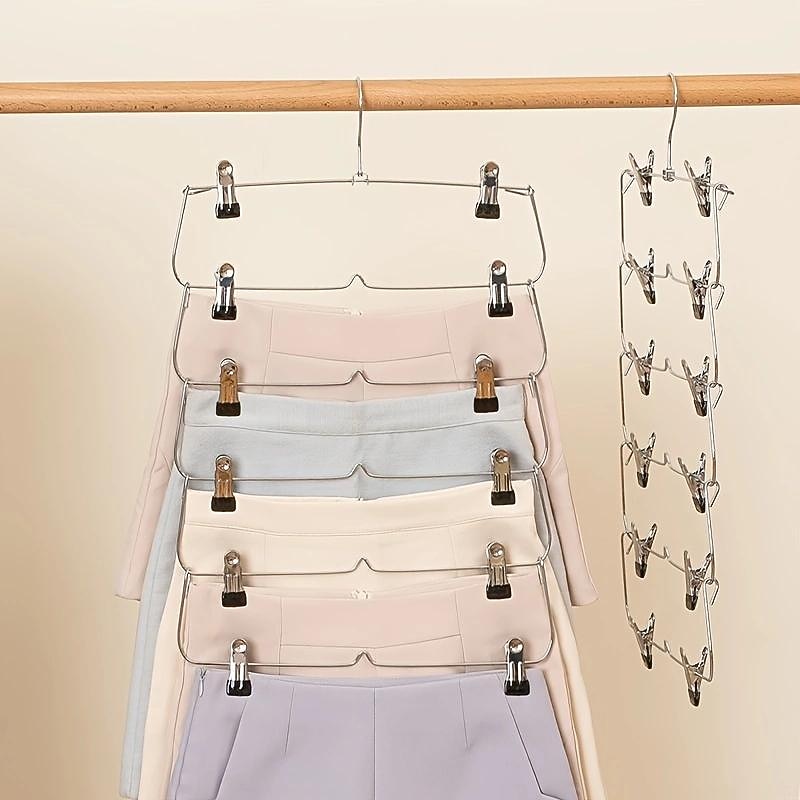 Space Saving Metal Multi-Layer Pants Trousers Skirt Hanger Foldable Closet Hanger With Non-Slip Clips2