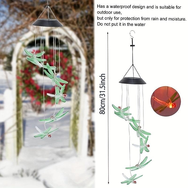 Solar Wind Chimes Lights Waterproof Green Dragonfly Shape Color Changing Lights Romantic Wind Bell Light LED Solar Mobile Hanging Decor For Garden Patio3
