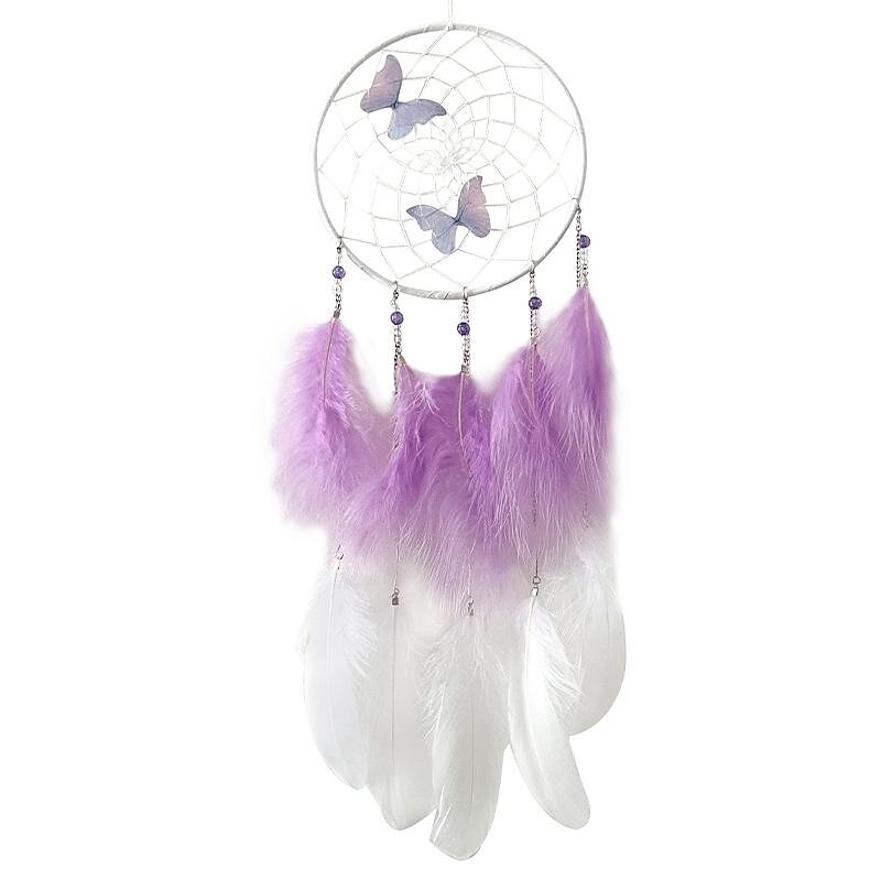 Butterfly Dream Catcher Handmade Gift Feather Hook Flower Wind Chime with One Circle Ornament Wall Hanging Decor Art Boho Style 16x65cm/6.2''x25.5''4