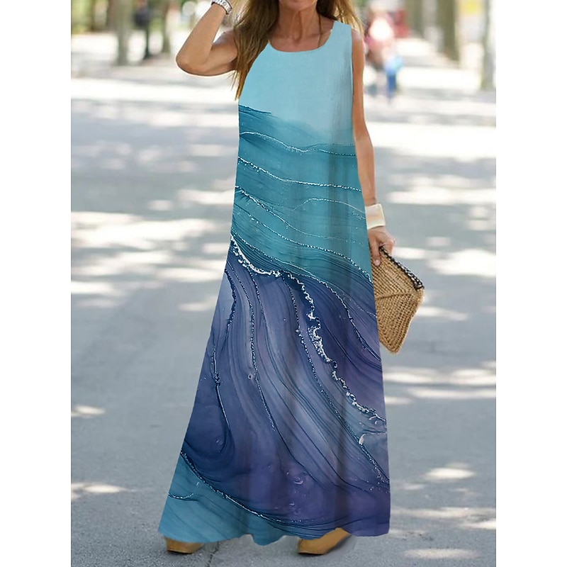 Women's Maxi Dress Sundress Shift Dress Tank Dress Fashion Streetwear Modern Outdoor Vacation Party Loose Fit Ombre Floral Marble Sleeveless Crew Neck Light Pink Pink Navy Blue Blue4